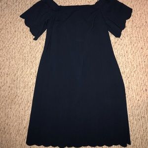 Navy Scalloped off the shoulder dress